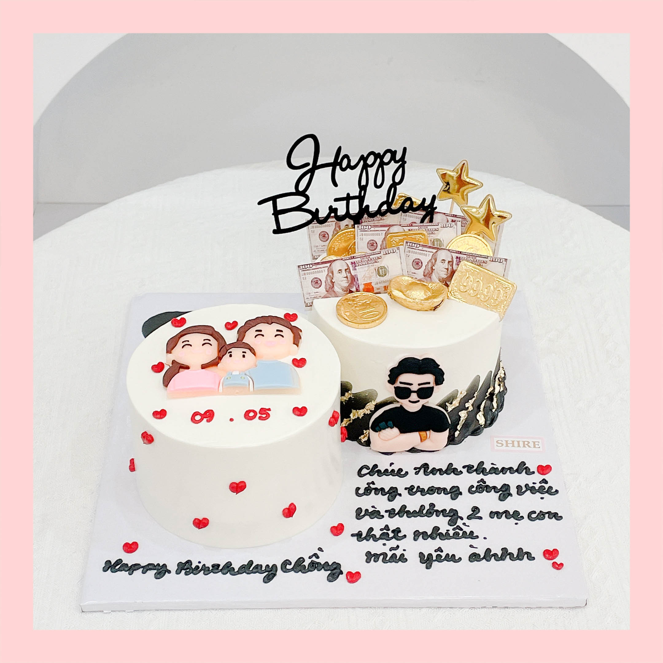 Bánh mini vẽ hình cặp đôi- Bánh kem bơ mini 10-12cm