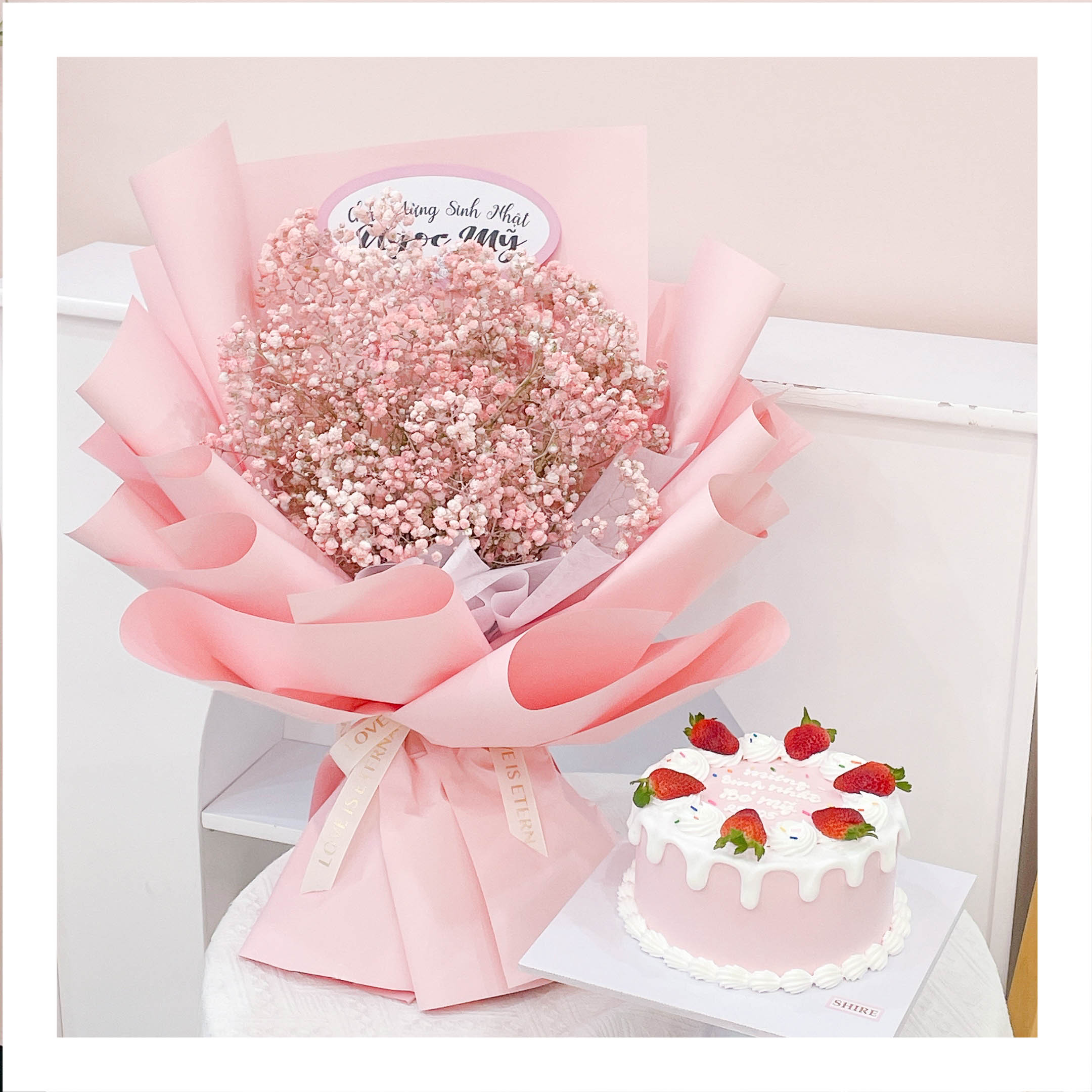 Set bánh & hoa tone hồng