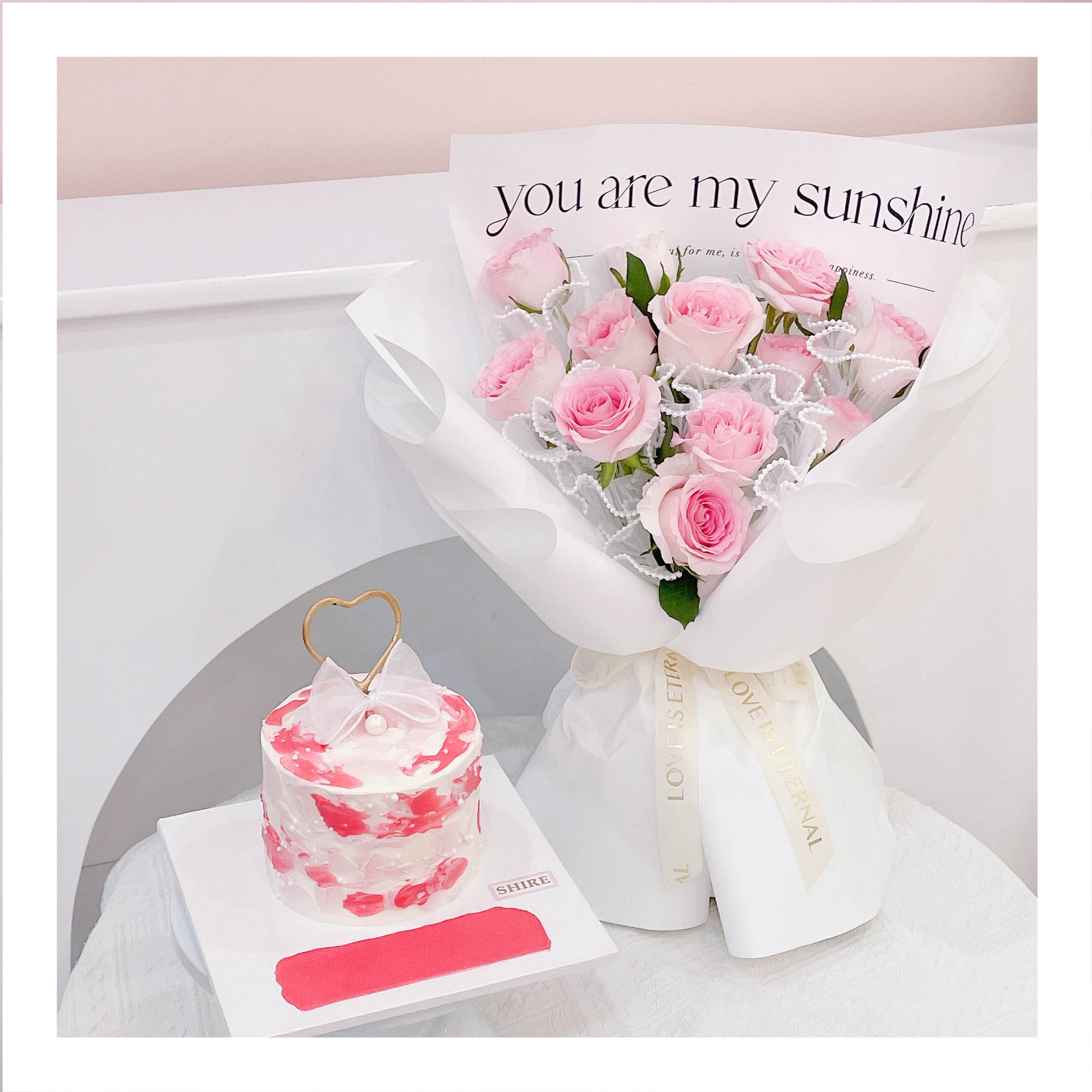 Set bánh & hoa tone hồng