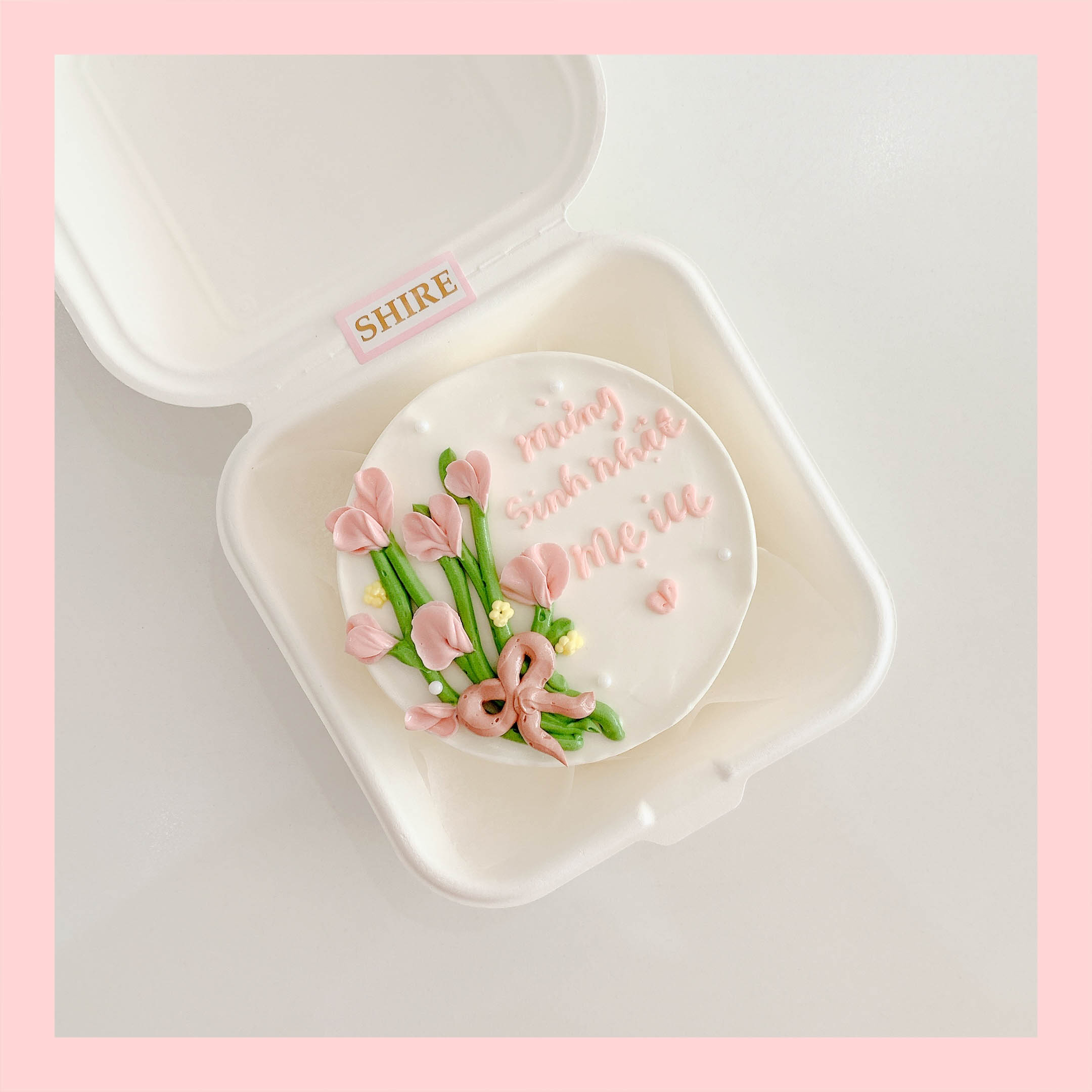 Mini Bento vẽ hoa lá - Bánh kem bơ mini hộp bã mía