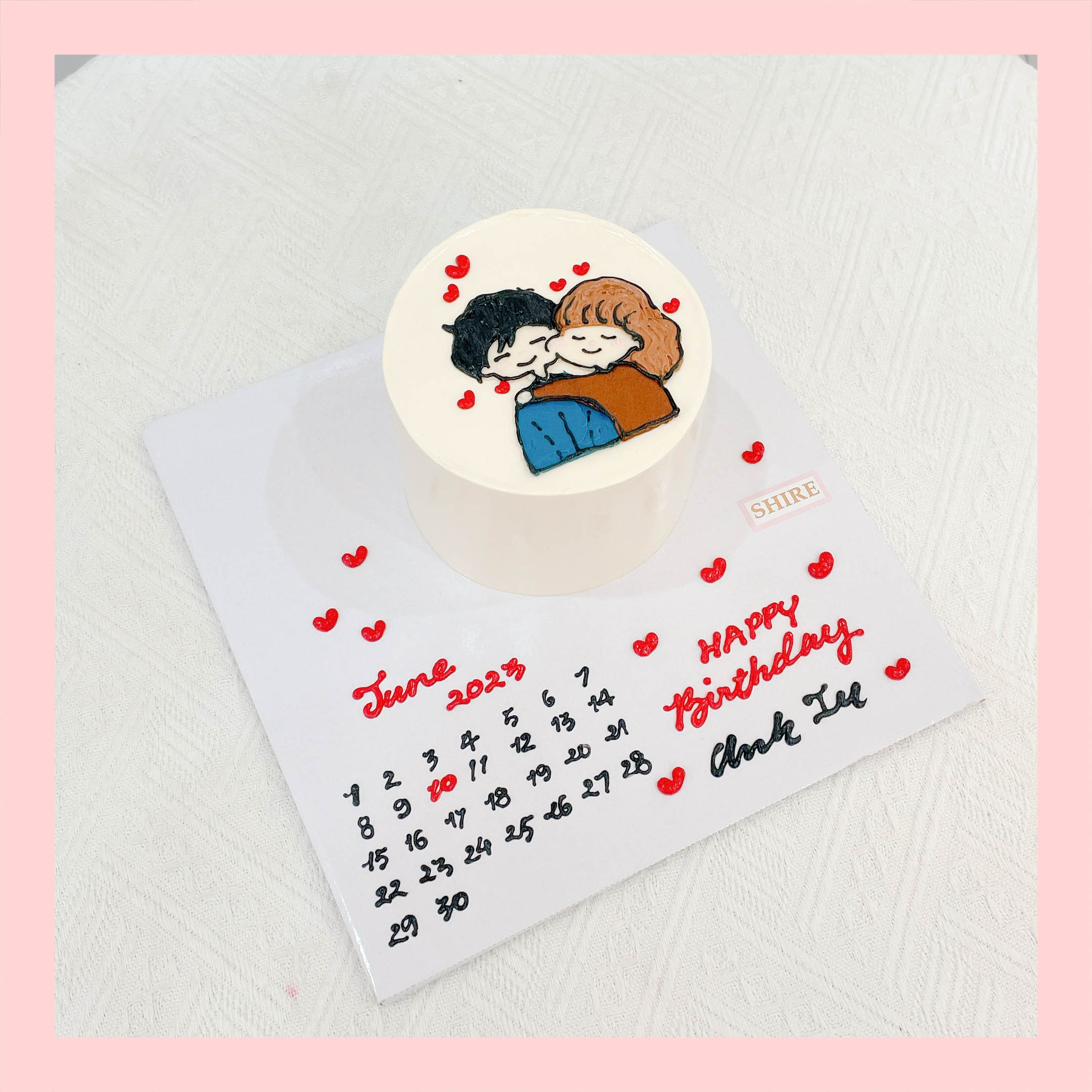 Bánh mini vẽ hình cặp đôi- Bánh kem bơ mini 10-12cm