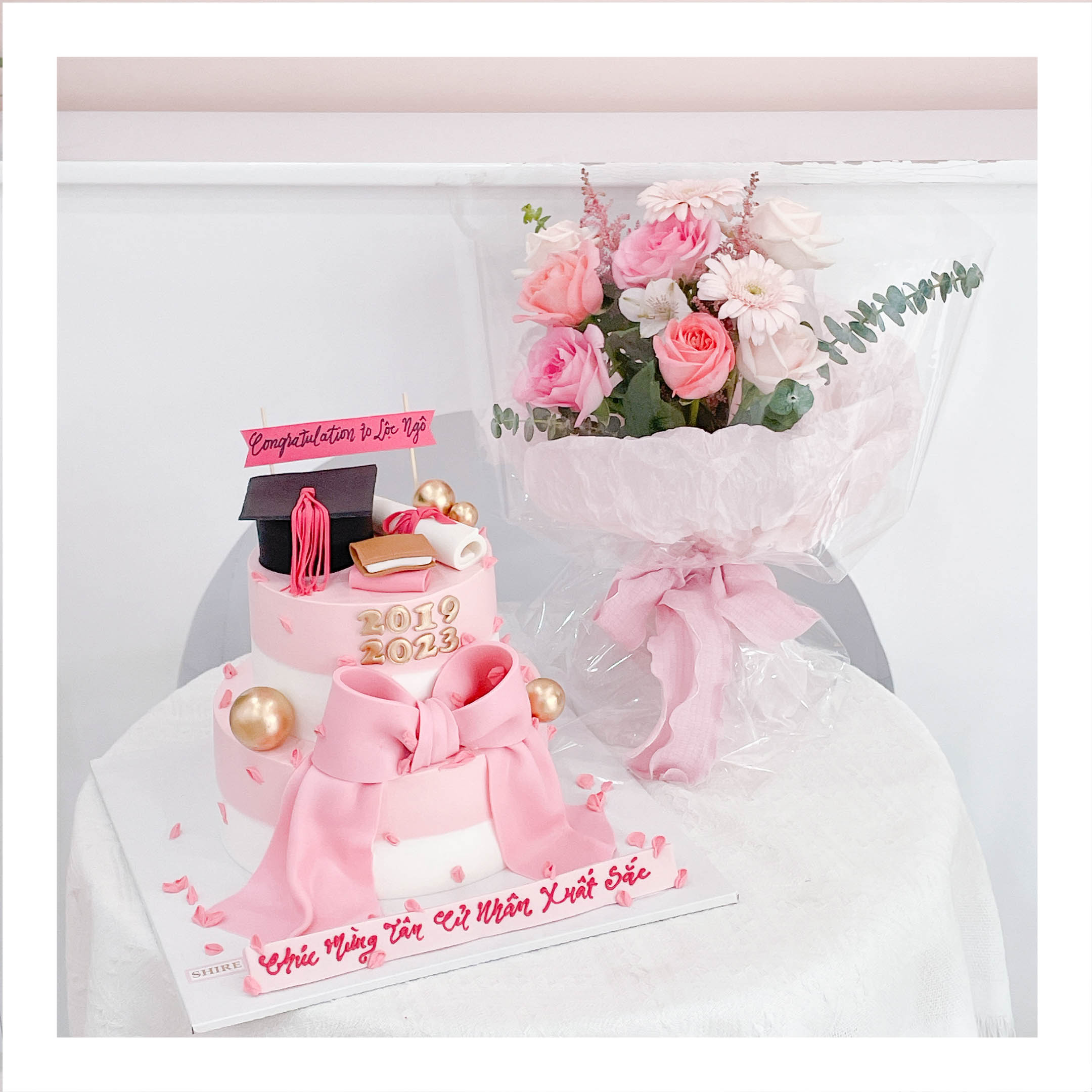 Set bánh & hoa tone hồng