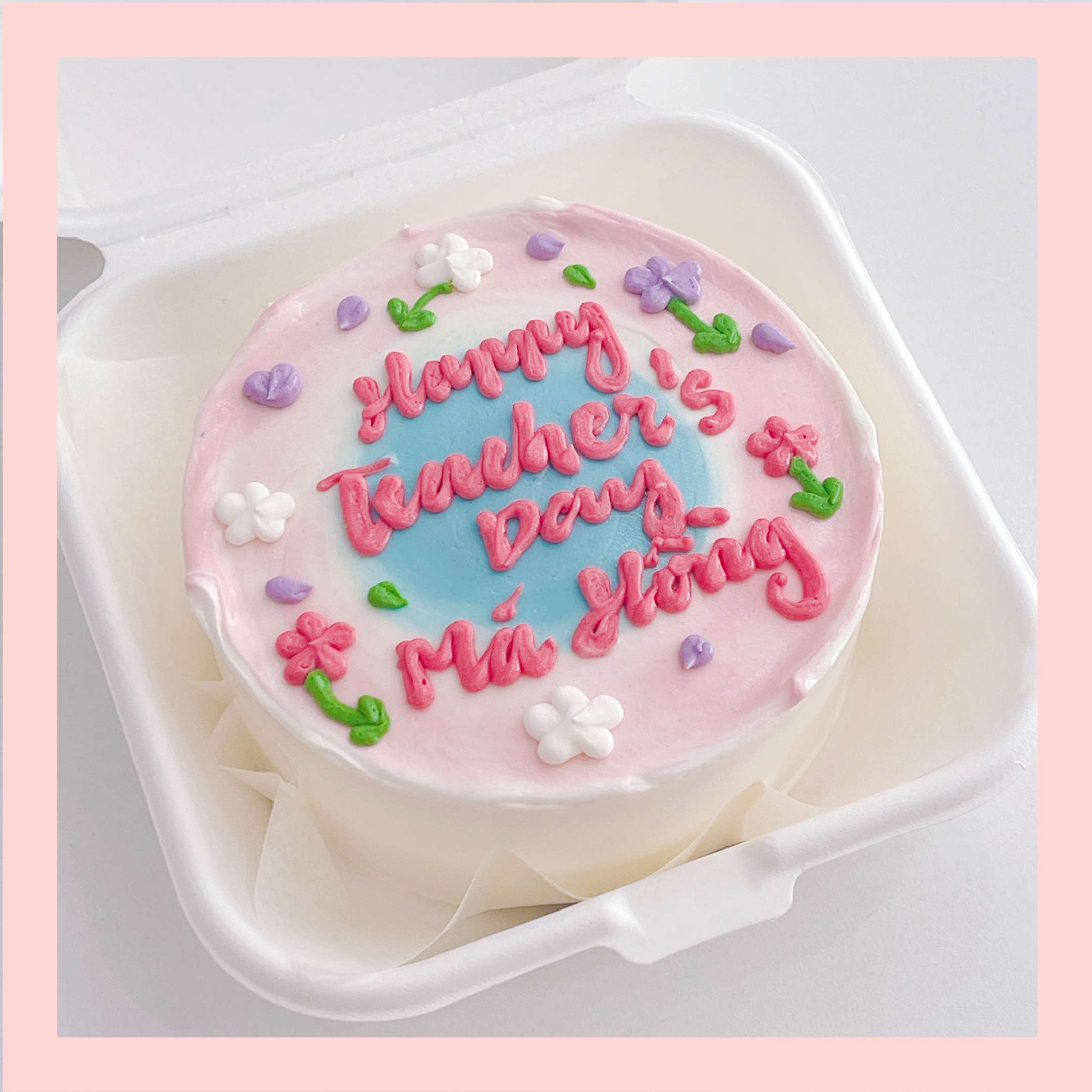 Mini Bento vẽ hoa lá - Bánh kem bơ mini hộp bã mía