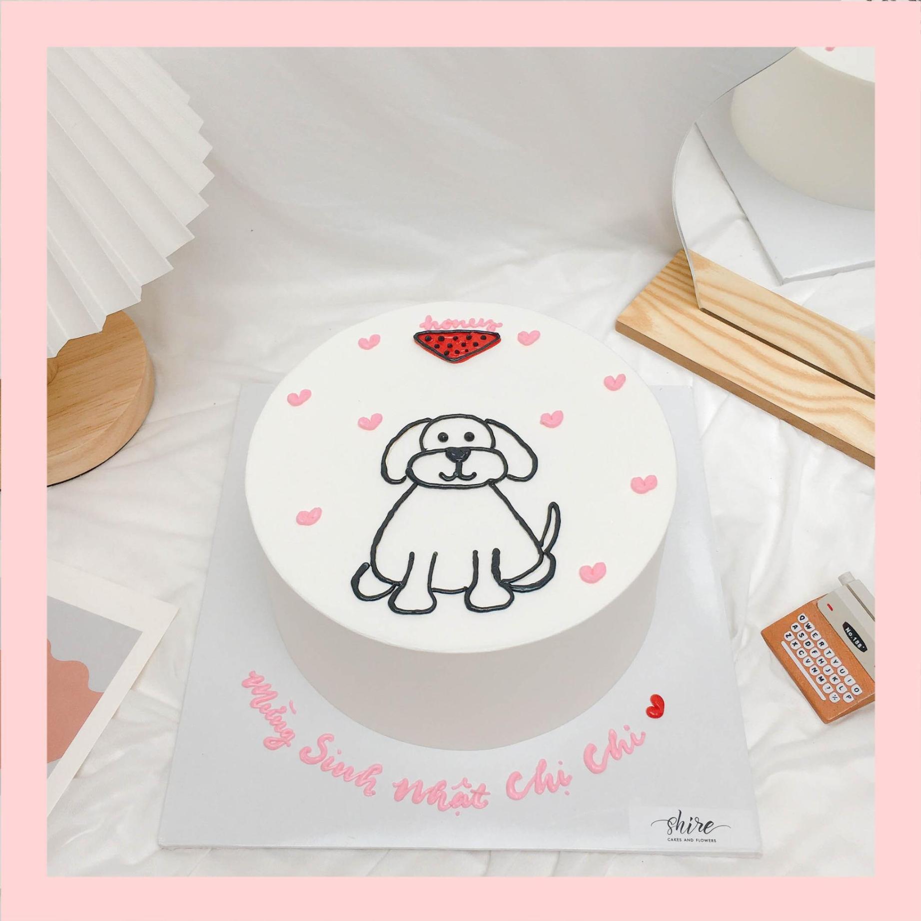 Bánh kem sinh nhật hiện đại vẽ hình động vật dễ thương  Con chó