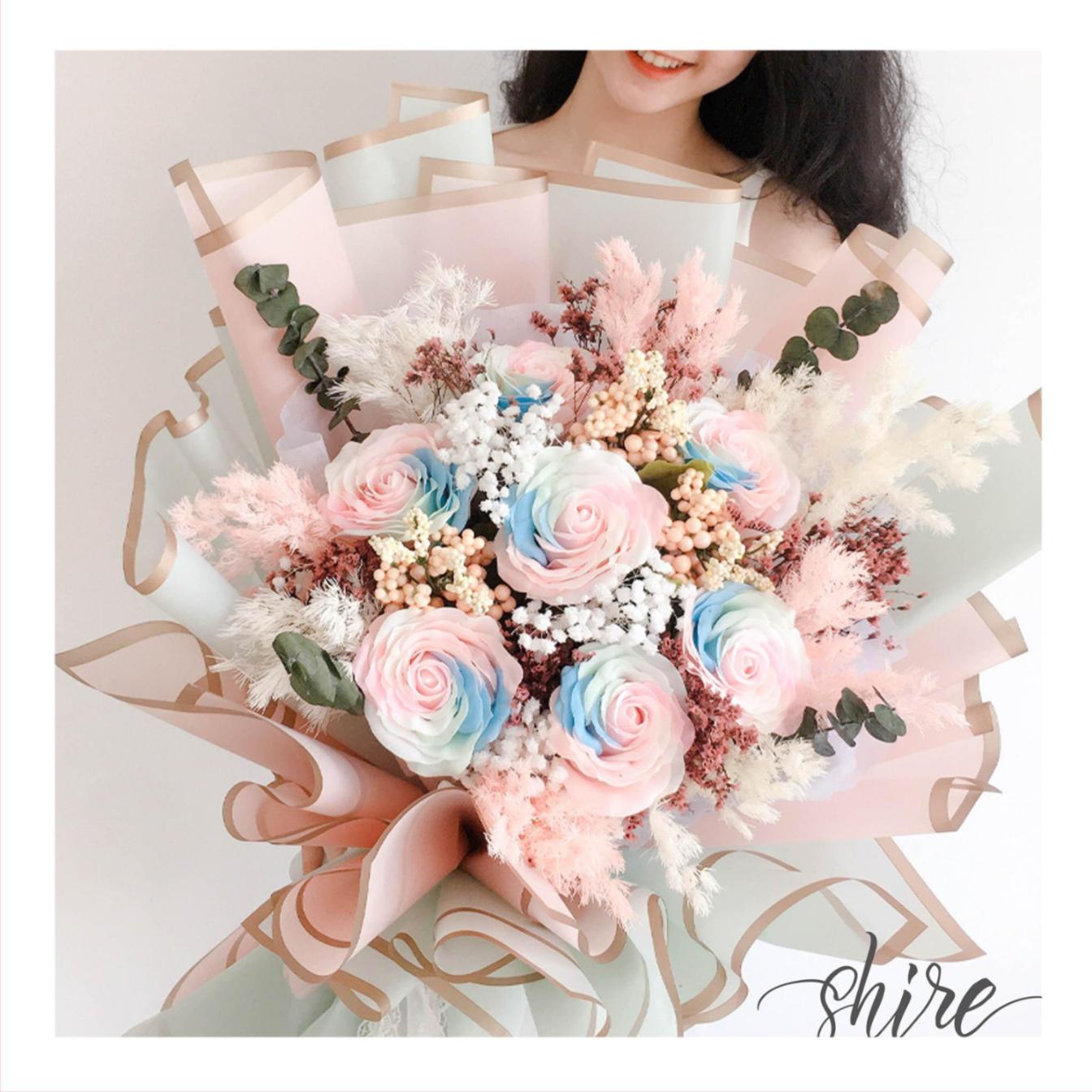 Hoa khô/Hoa bất tử size lớn tone màu hồng/xanh dương