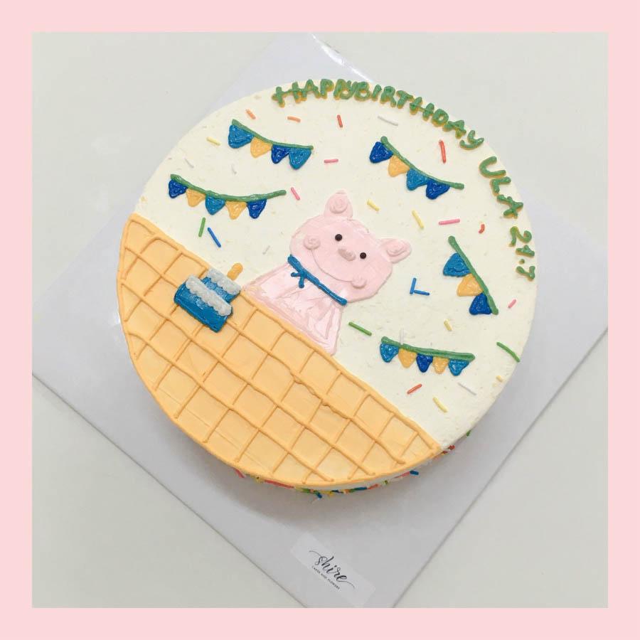 Bánh vẽ hình con heo dễ thương - Bánh sinh nhật trẻ em