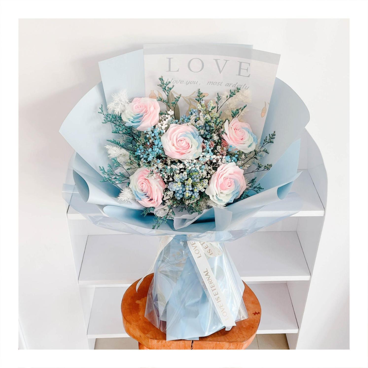 Hoa khô/Hoa bất tử size lớn tone màu hồng/xanh dương