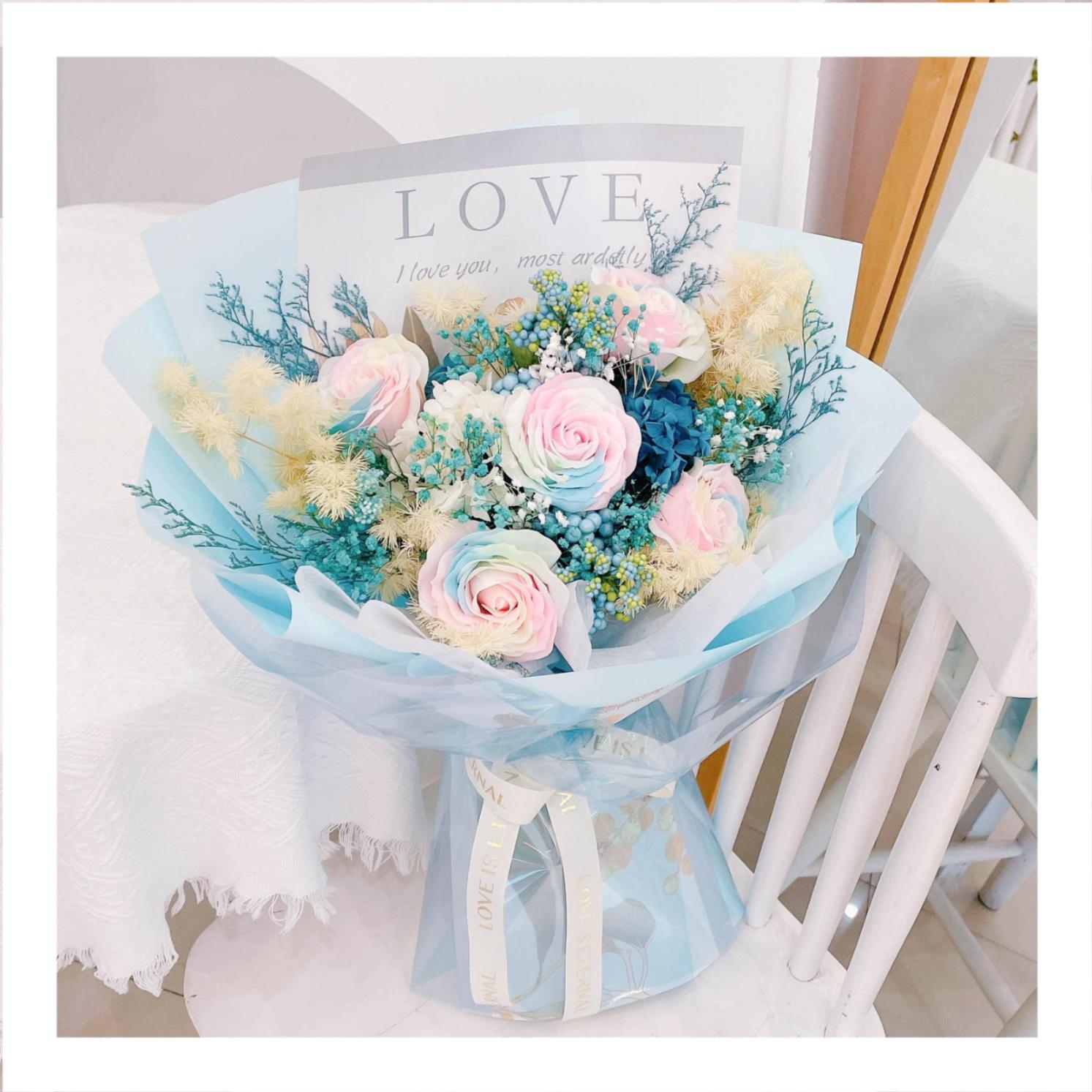 Hoa khô/Hoa bất tử size lớn tone màu hồng/xanh dương