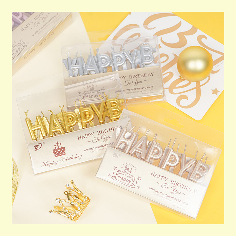 Bộ nến chữ Happy Birthday nhũ cao cấp