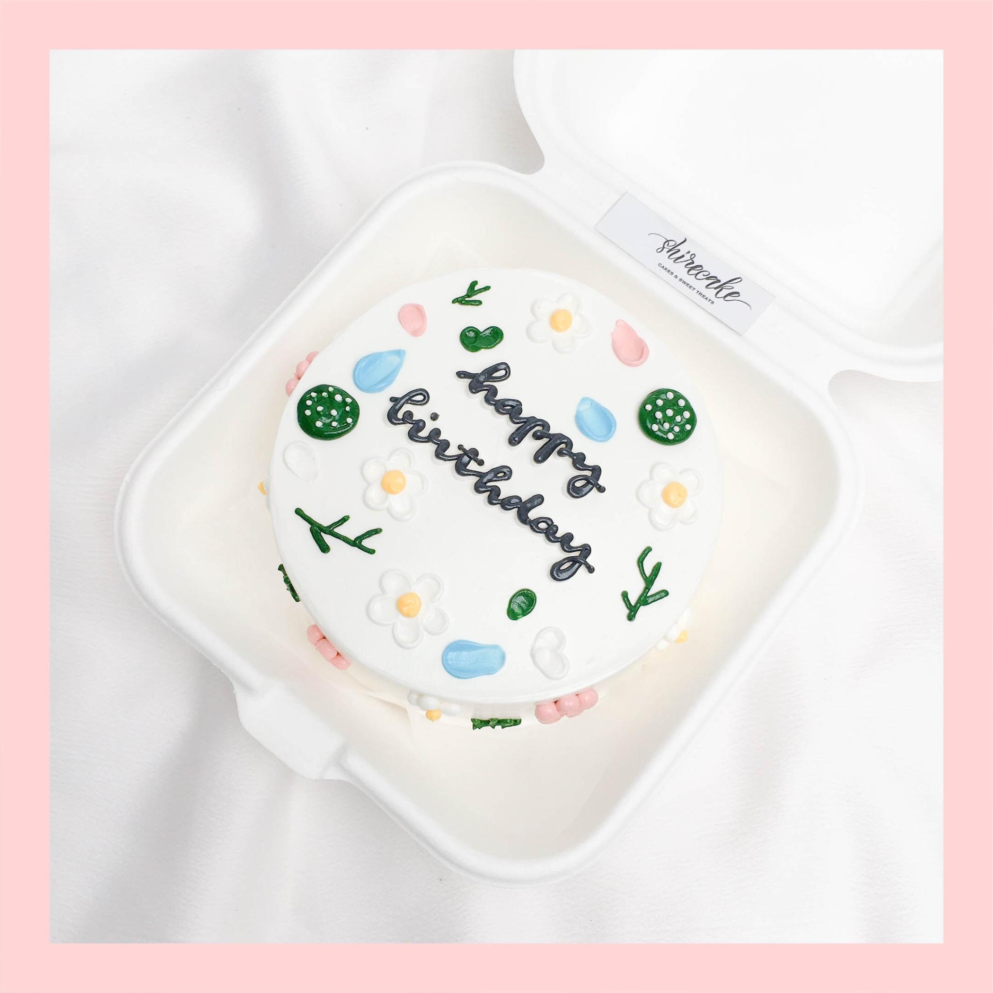 Mini Bento vẽ hoa lá - Bánh kem bơ mini hộp bã mía