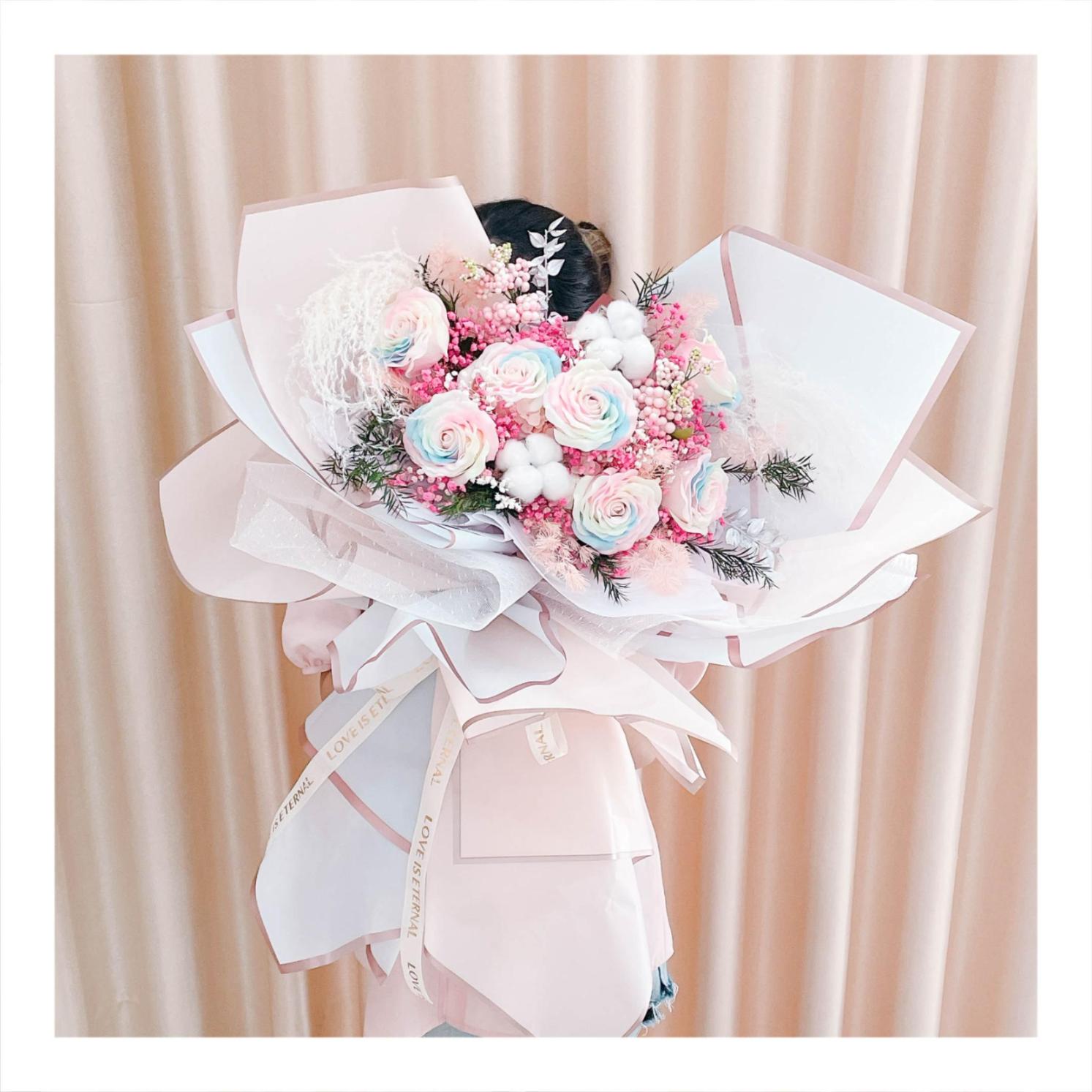 Hoa khô/Hoa bất tử size lớn tone màu hồng/xanh dương