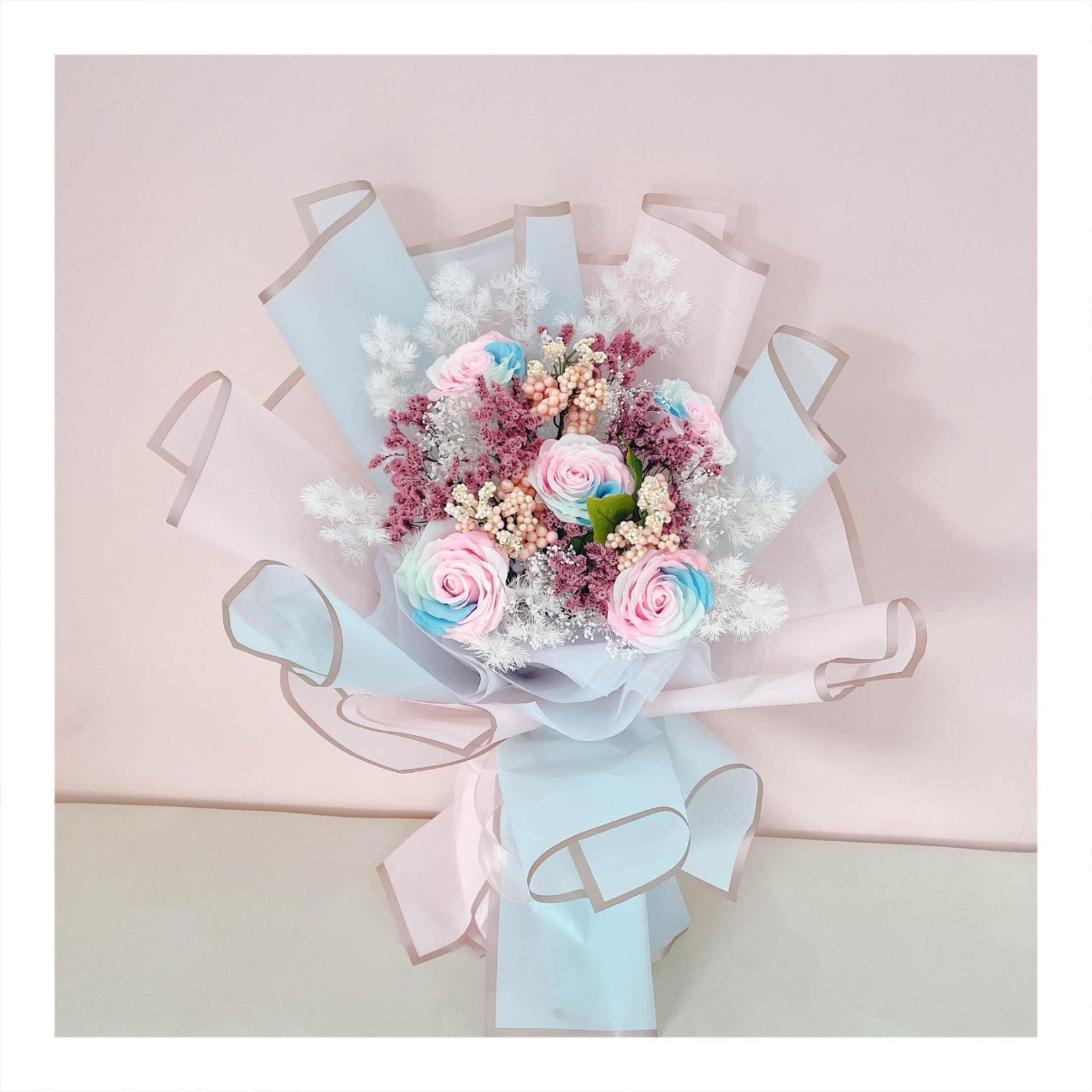 Hoa khô/Hoa bất tử size lớn tone màu hồng/xanh dương