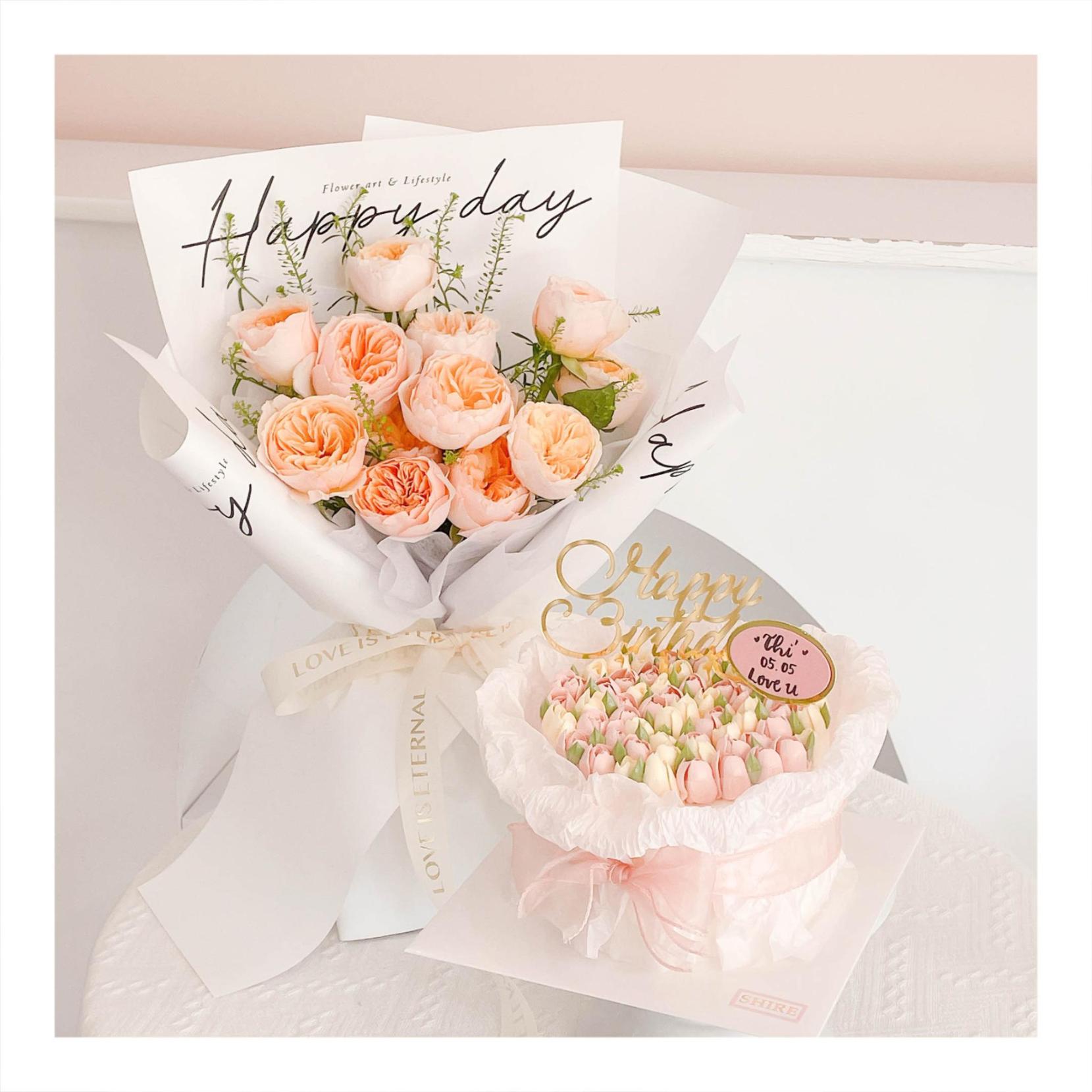 Set bánh & hoa tone cam