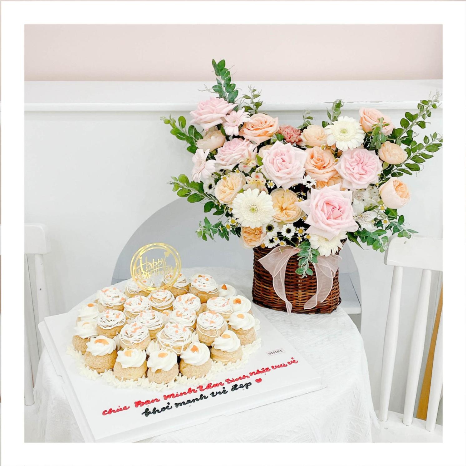 Set bánh & hoa tone cam