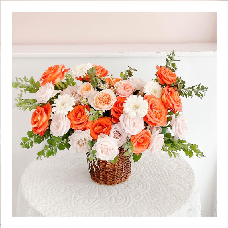 Giỏ/ Hộp hoa tươi tone cam