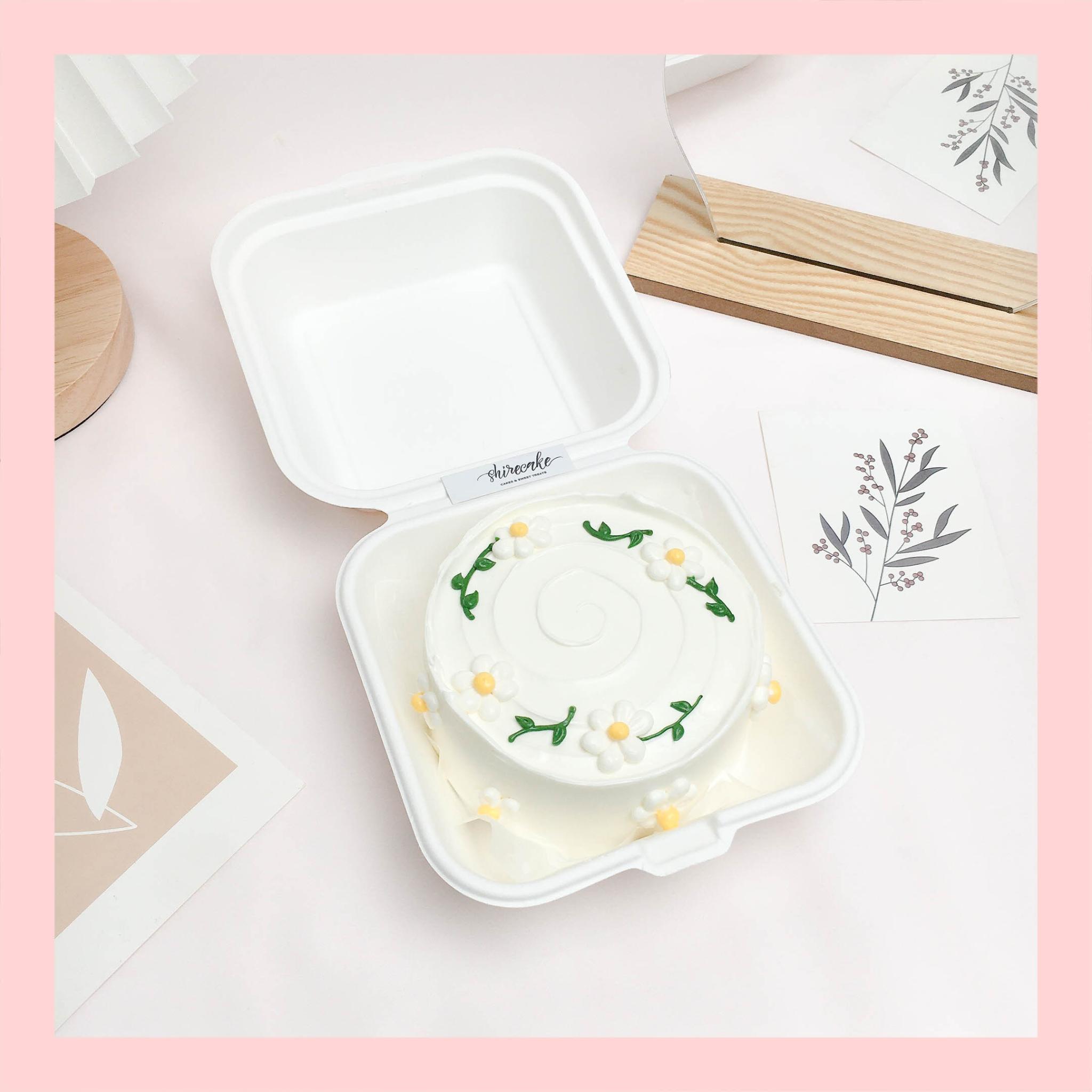 Mini Bento vẽ hoa lá - Bánh kem bơ mini hộp bã mía