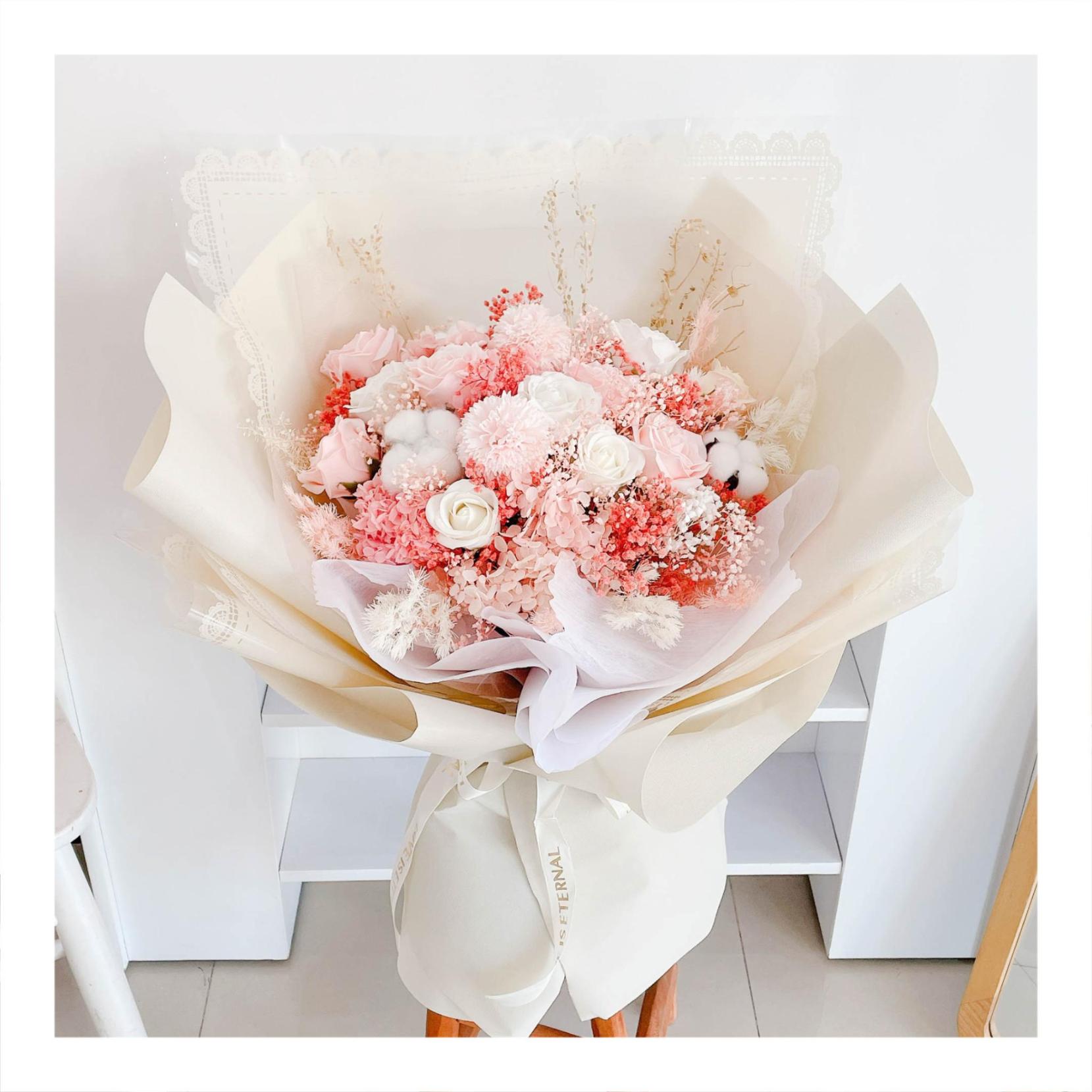 Hoa khô/Hoa bất tử size lớn tone màu hồng/đỏ