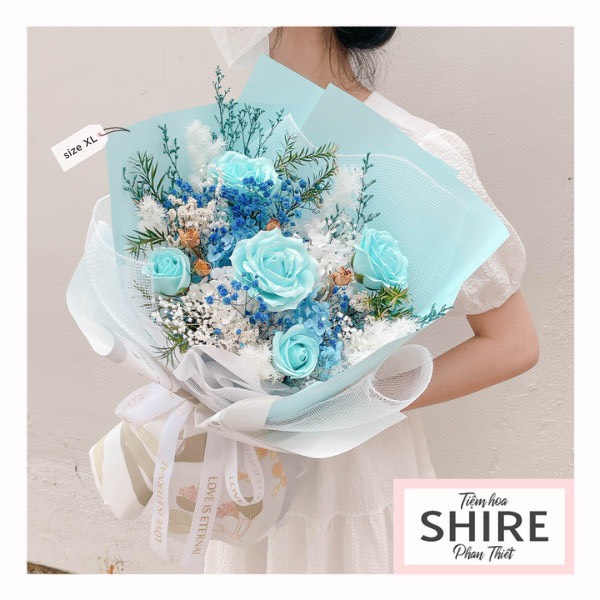 Hoa khô/Hoa bất tử size lớn tone màu hồng/xanh dương