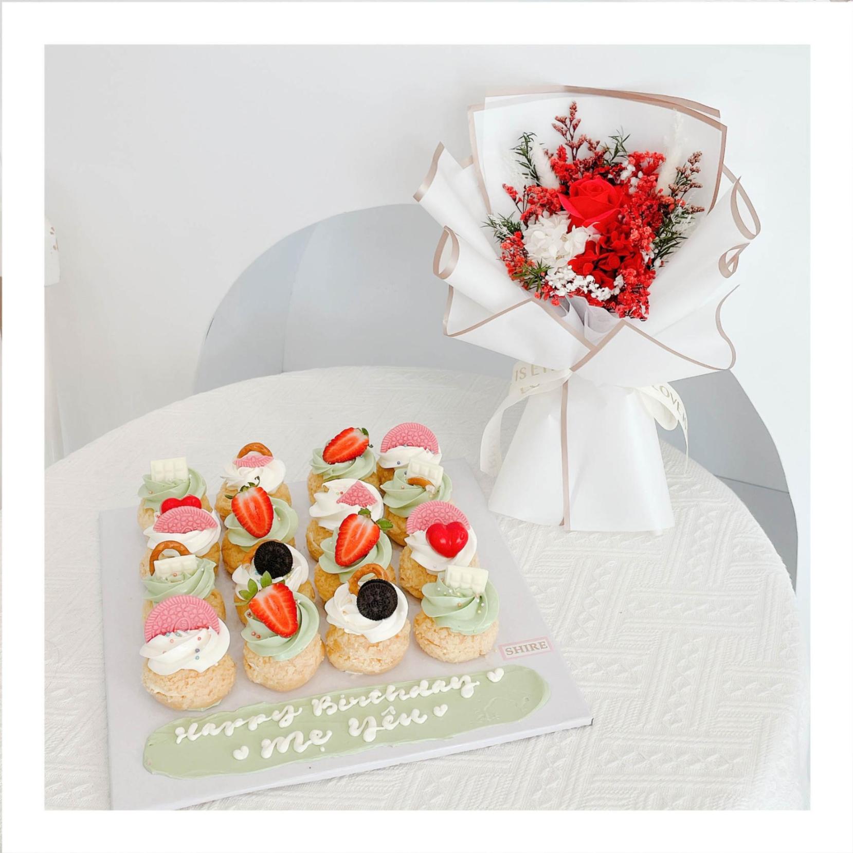 Set bánh & hoa tone đỏ