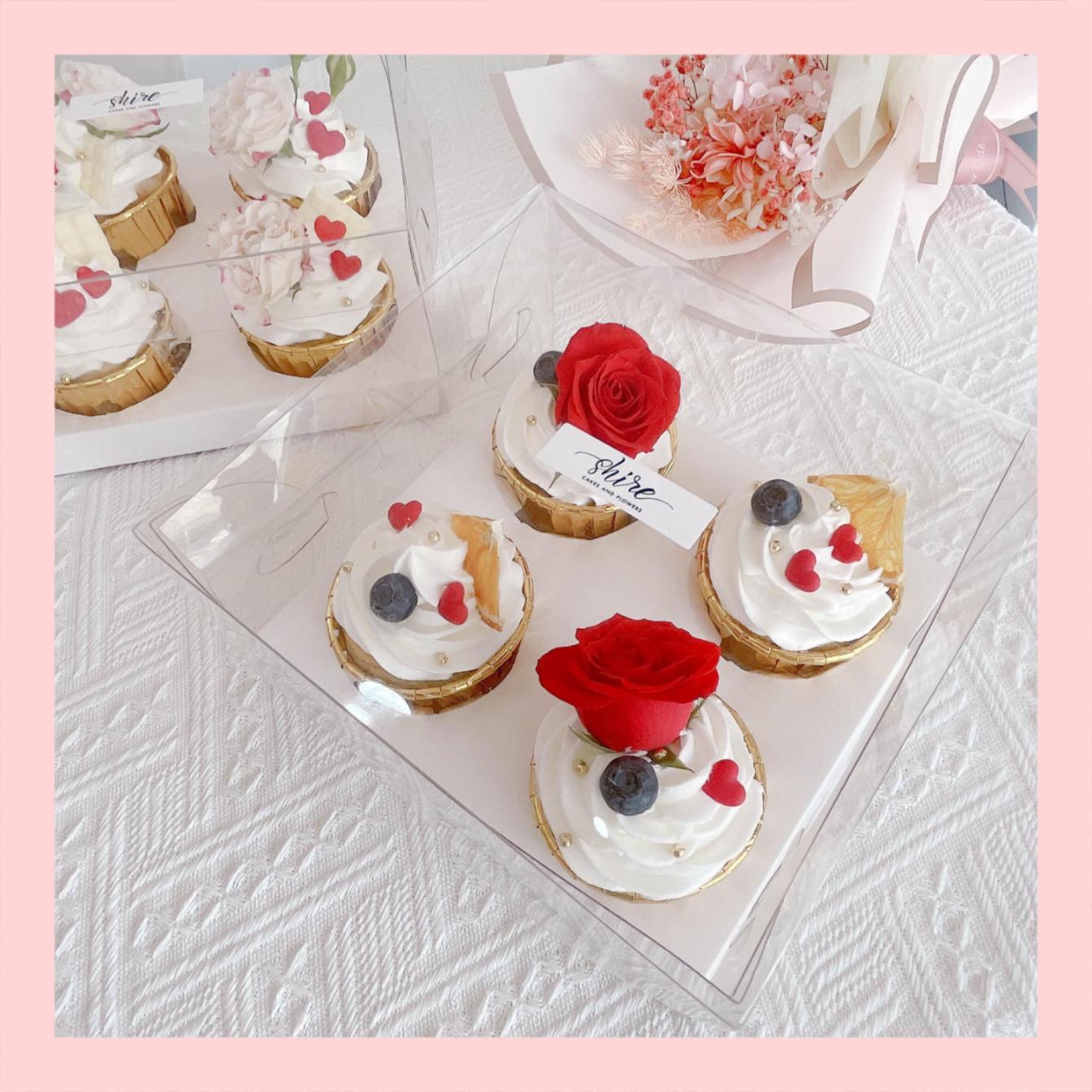 Set cupcake hoa tươi kem sữa - Bánh sinh nhật dạng cupcake ổ nhân mứt đủ vị
