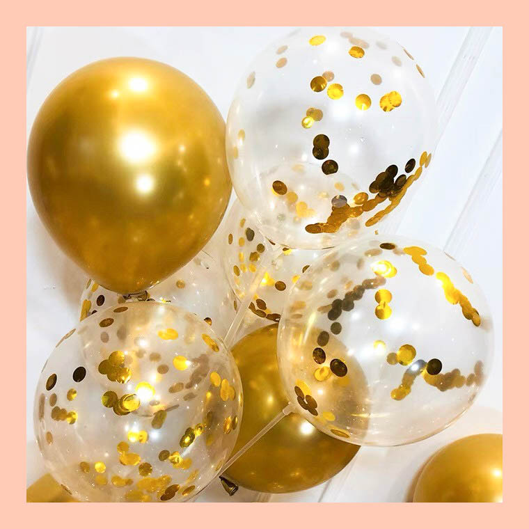 Bong bóng trong có kim tuyến nhũ vàng (Set 5 bóng)