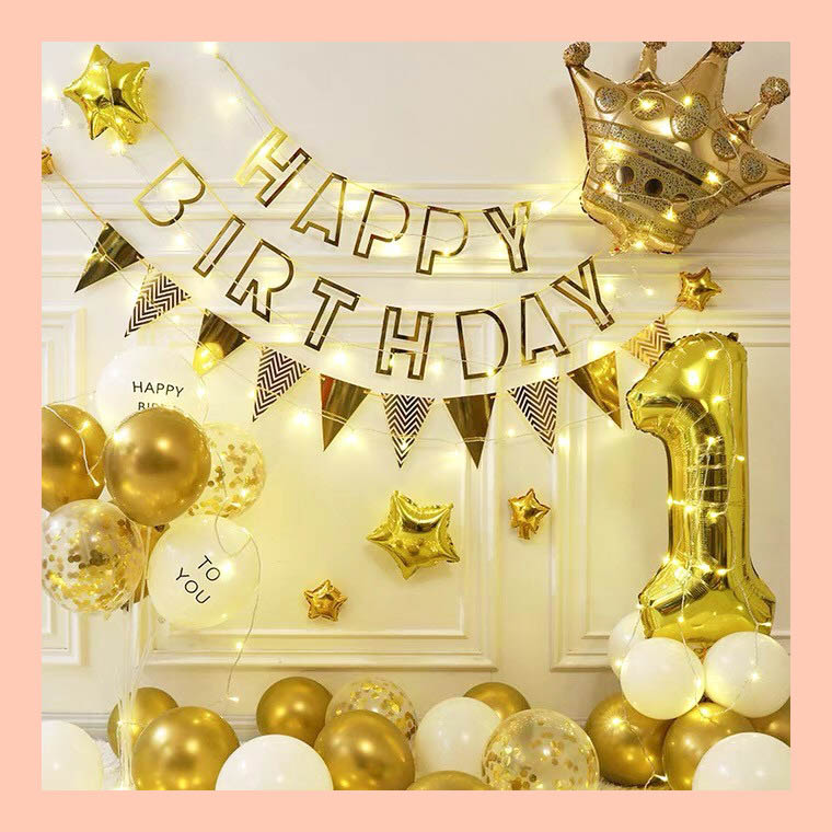 Dây Happy Birthday chữ lủng màu vàng