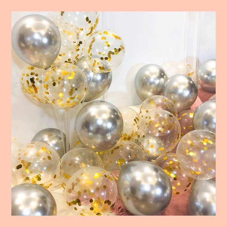 Bong bóng trong có kim tuyến nhũ vàng (Set 5 bóng)