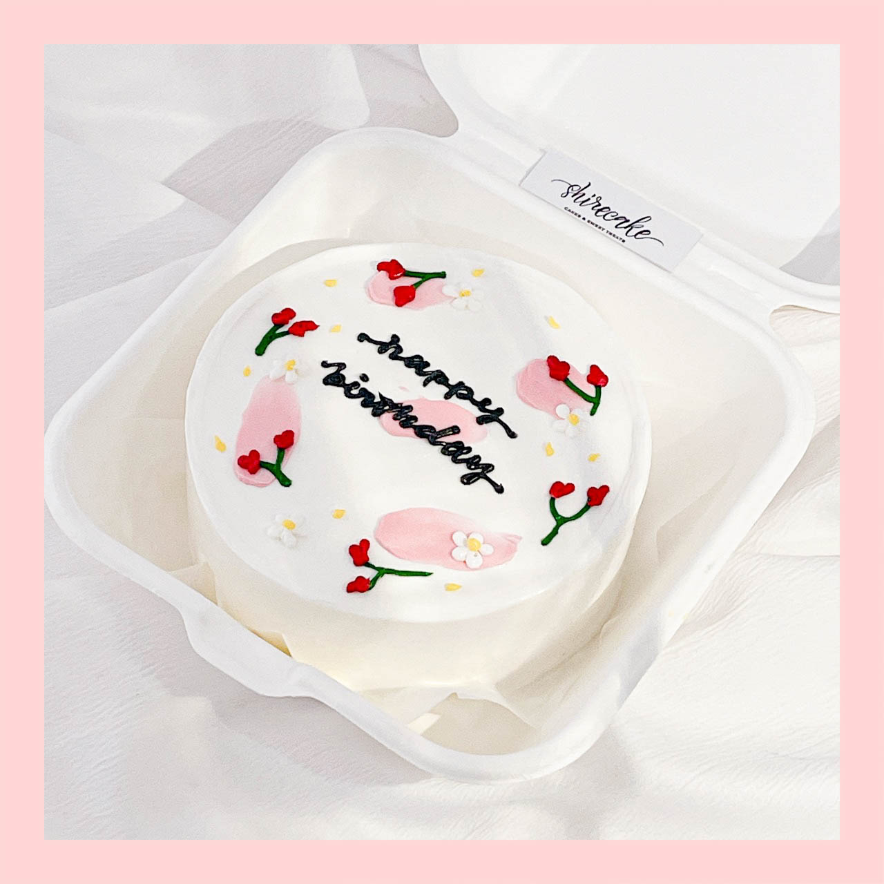 Mini Bento vẽ hoa lá - Bánh kem bơ mini hộp bã mía