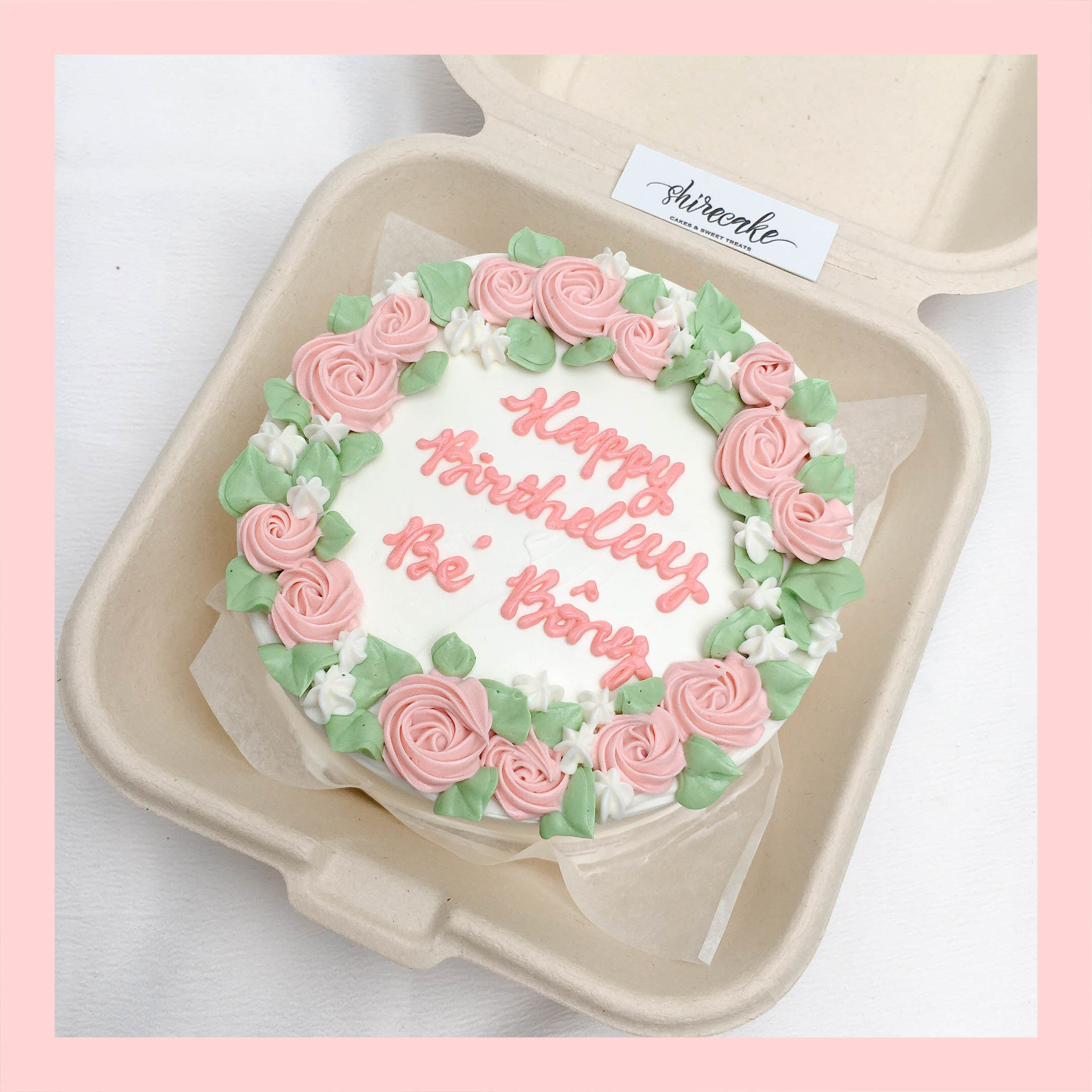 Mini Bento vẽ hoa lá - Bánh kem bơ mini hộp bã mía