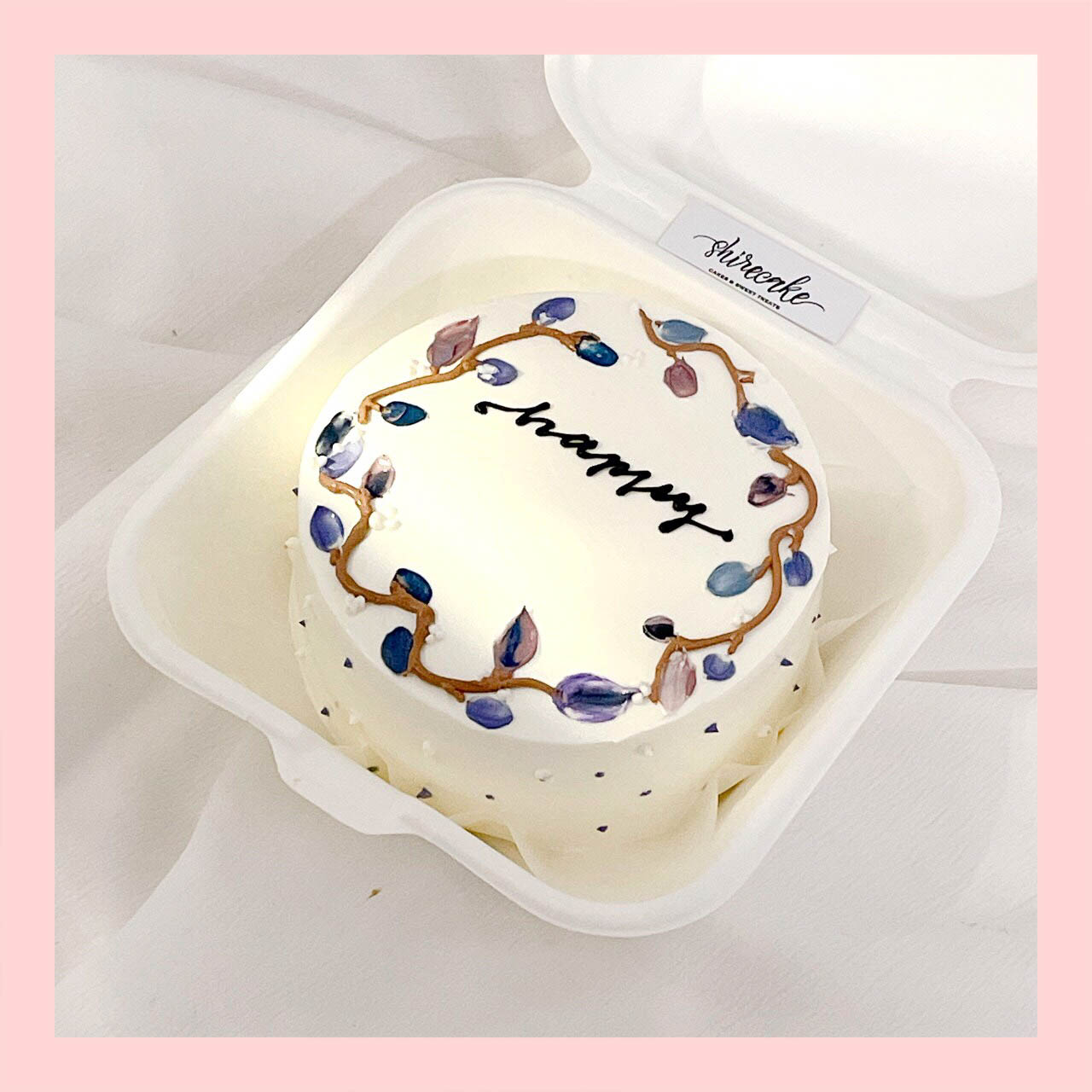 Mini Bento vẽ hoa lá - Bánh kem bơ mini hộp bã mía