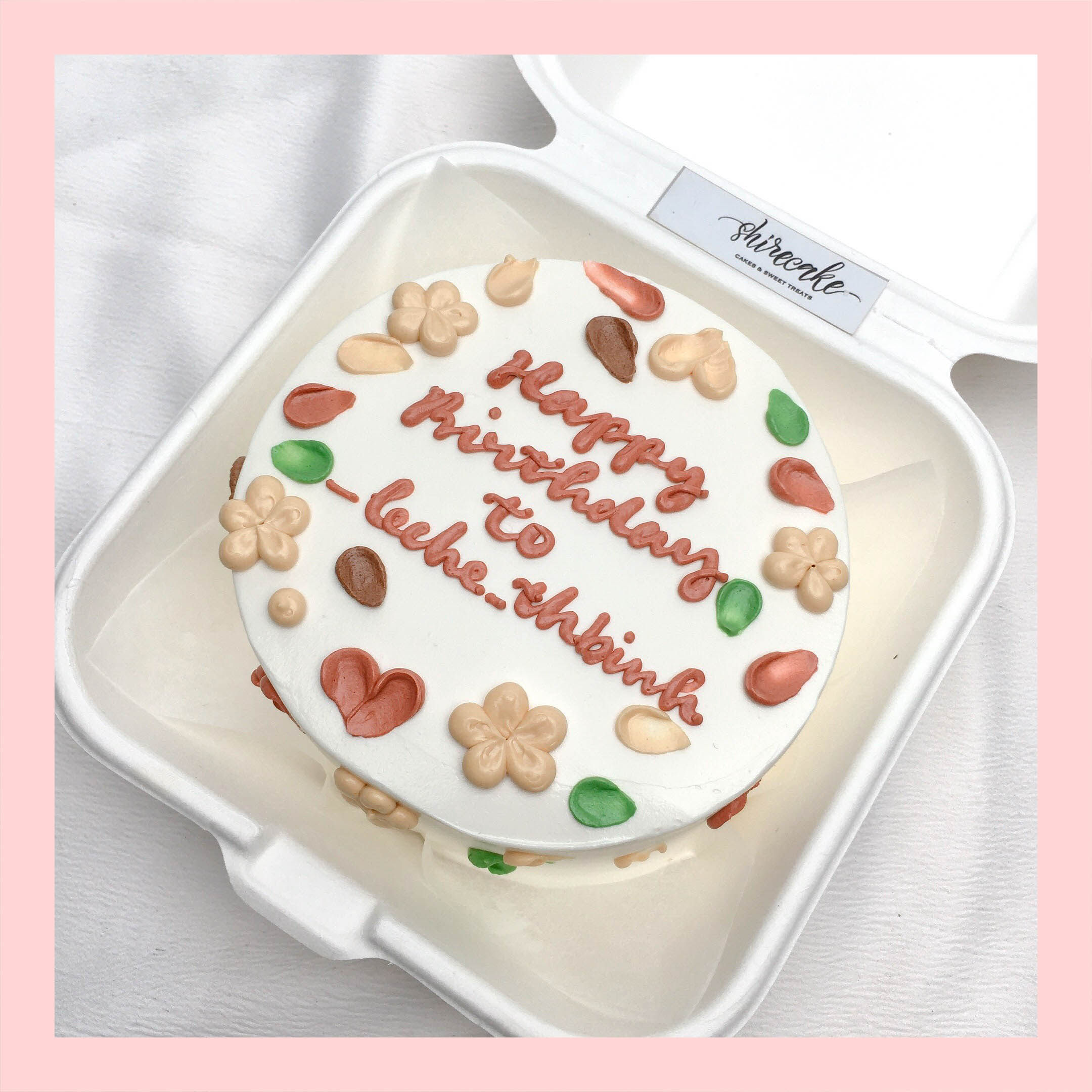 Mini Bento vẽ hoa lá - Bánh kem bơ mini hộp bã mía