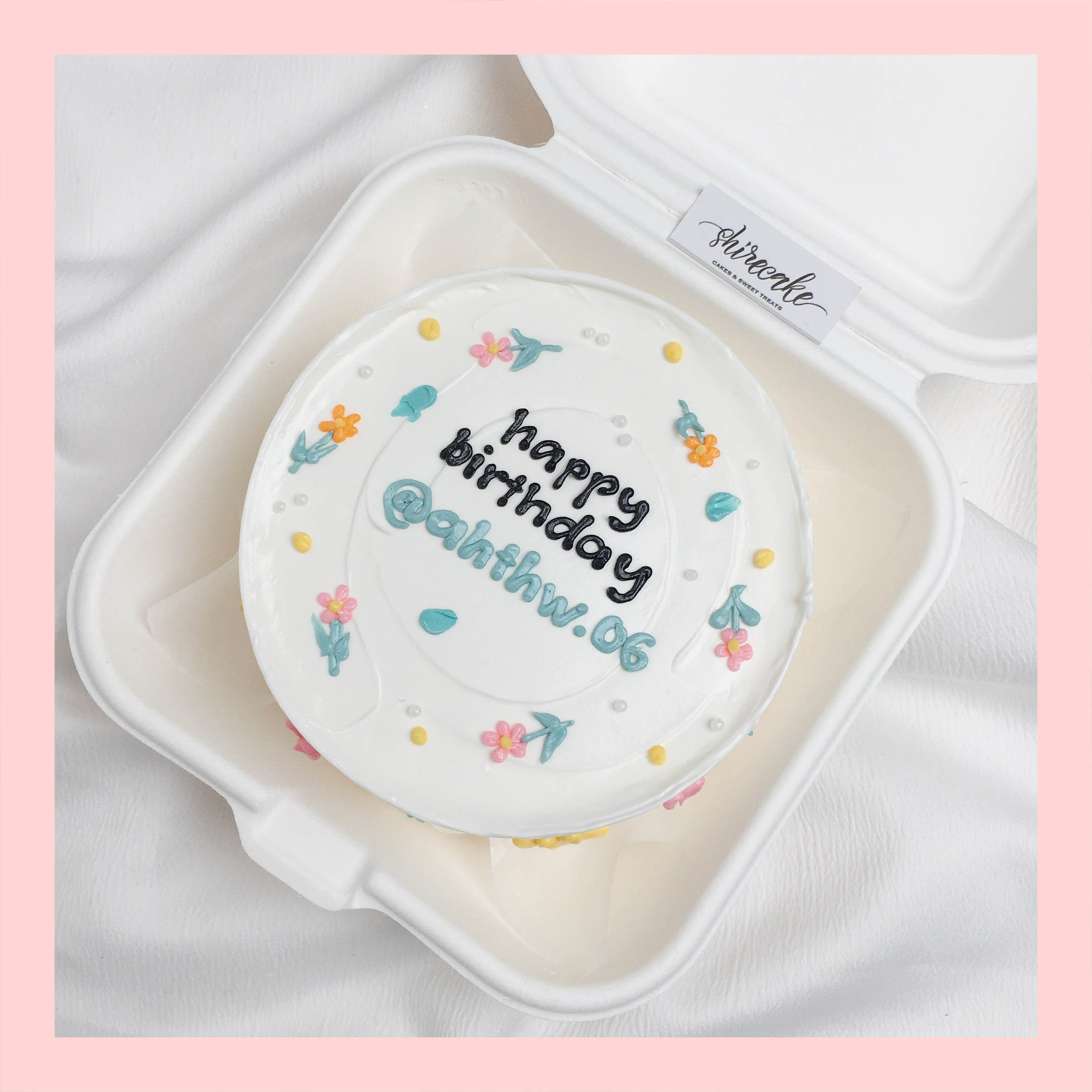 Mini Bento vẽ hoa lá - Bánh kem bơ mini hộp bã mía