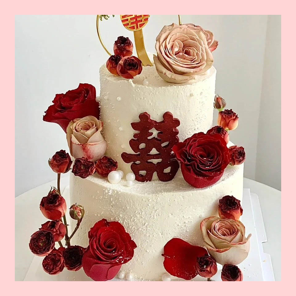 Bánh kem cưới tone đỏ phong cách Trung Hoa