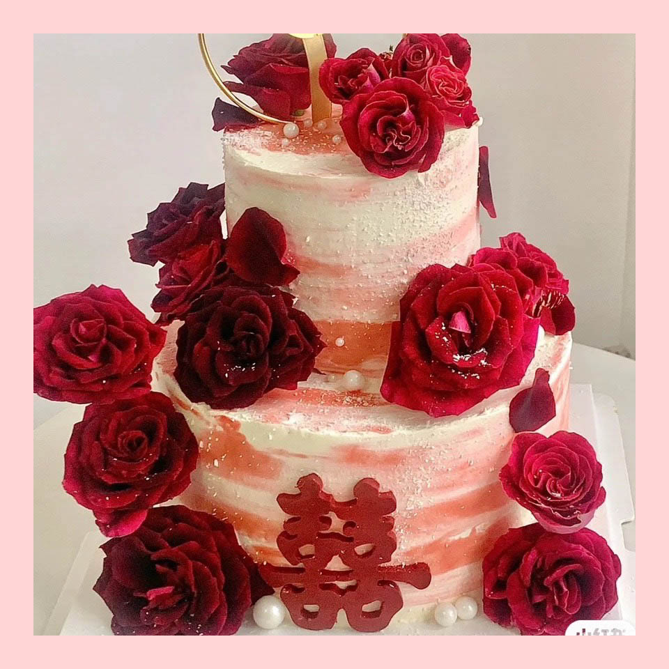 Bánh kem cưới tone đỏ phong cách Trung Hoa