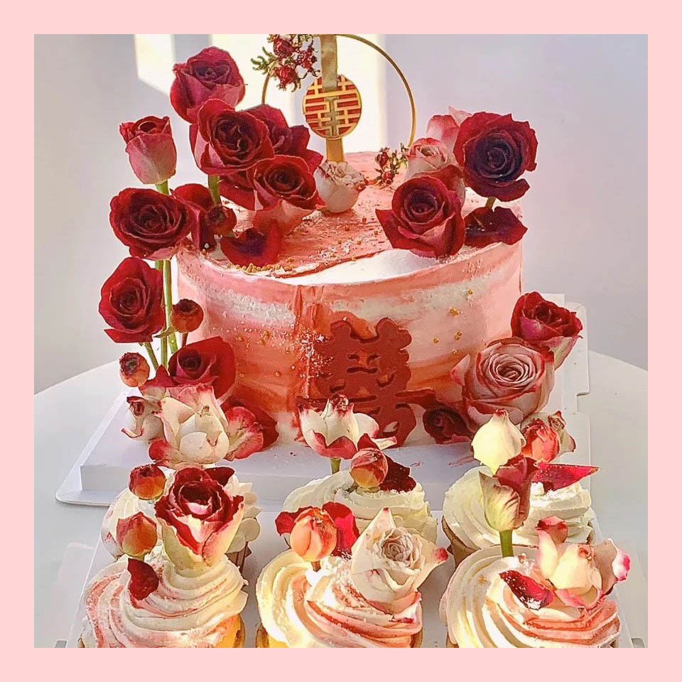 Bánh kem cưới tone đỏ phong cách Trung Hoa