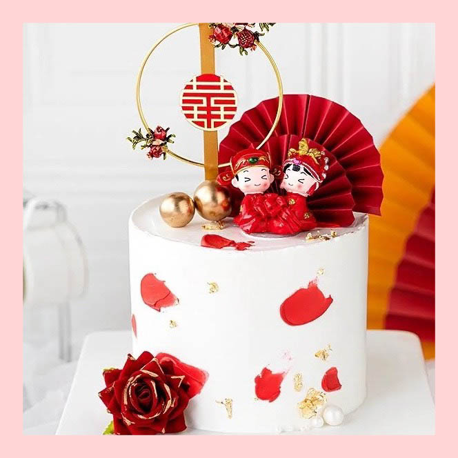 Bánh kem cưới tone đỏ phong cách Trung Hoa
