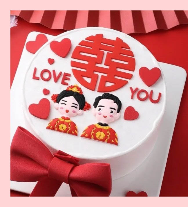 Bánh kem cưới tone đỏ phong cách Trung Hoa