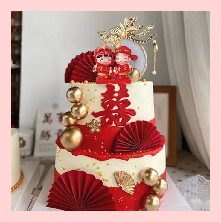 Bánh kem cưới tone đỏ phong cách Trung Hoa