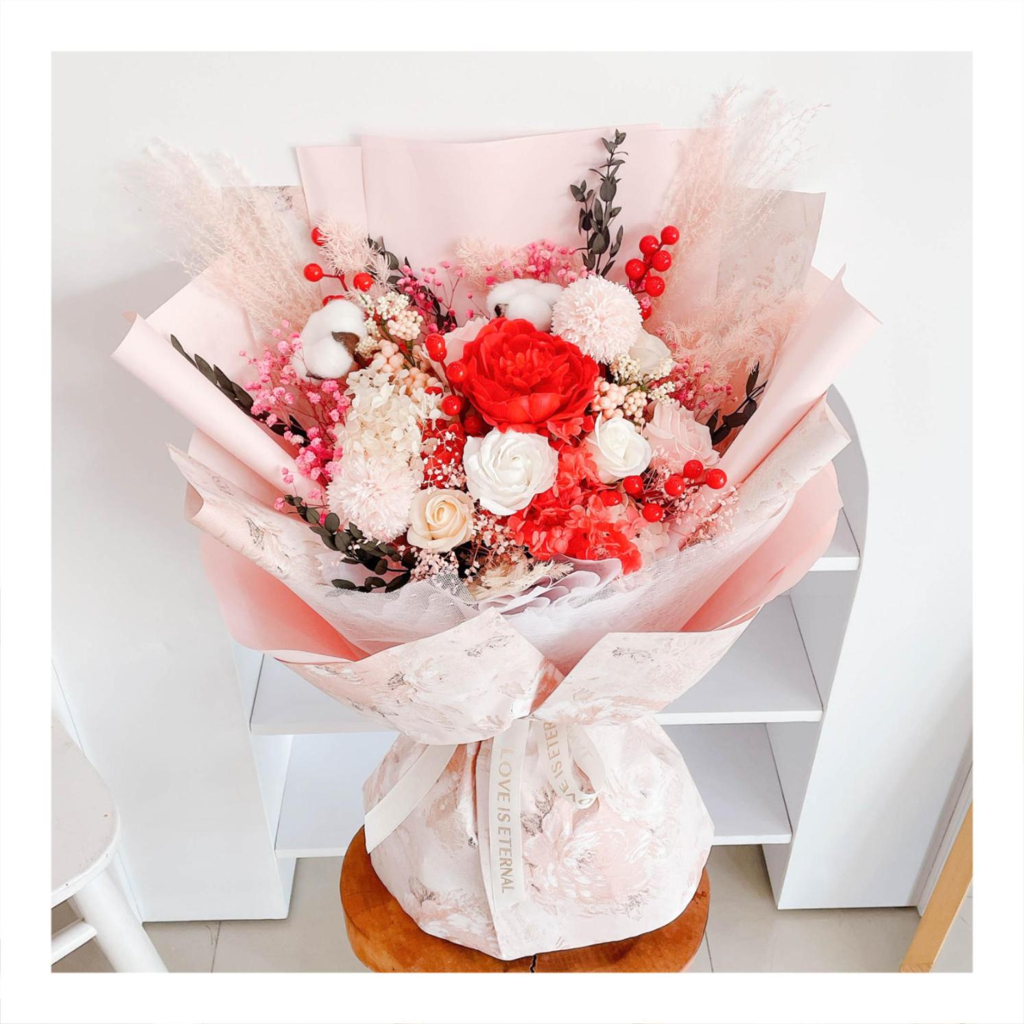 Hoa khô/Hoa bất tử size lớn tone màu hồng/đỏ