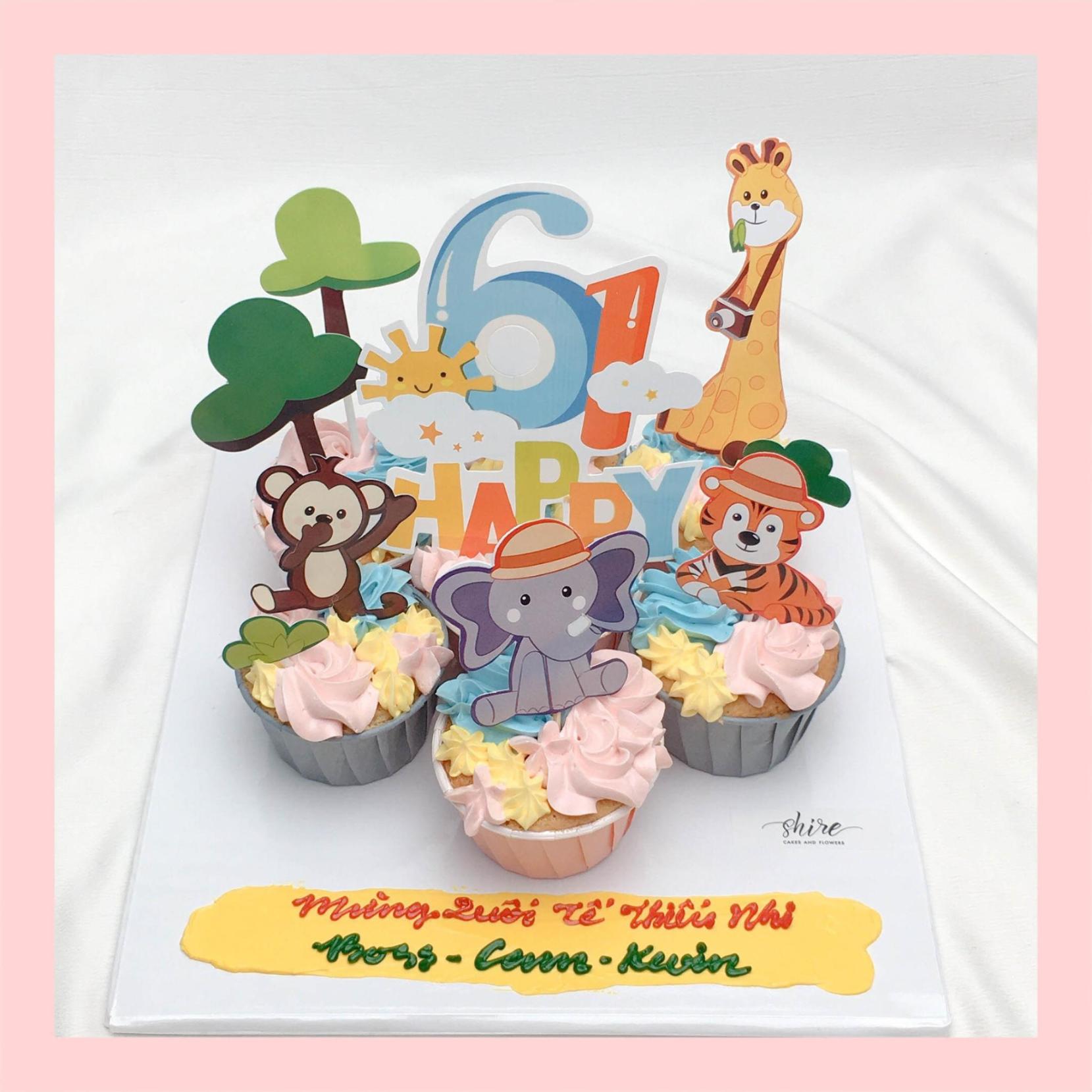 Set cupcake trang trí cho bé dễ thương kem sữa - Bánh sinh nhật dạng cupcake ổ