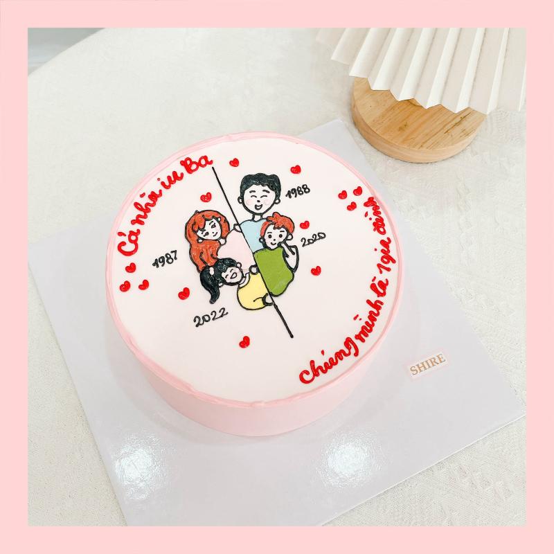 Bánh kem vẽ hình gia đình - Bánh kem sinh nhật