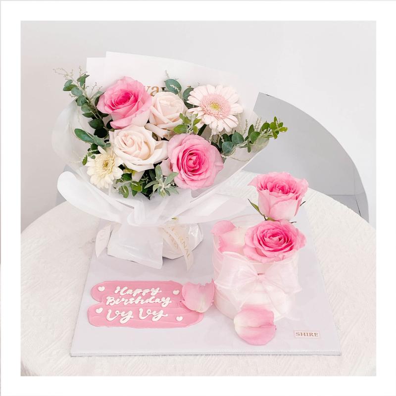 Set bánh & hoa tone hồng