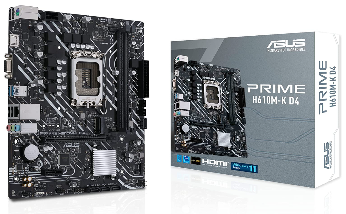 Mainboard Asus Prime H610M-K D4 | Socket: Intel® LGA1700 hỗ trợ CPU Intel thế hệ thứ 12, 13 và 14 | Khe cắm RAM: 2 khe (Tối đa 64GB) | Khe cắm mở rộng: 1 x PCIe 4.0 x16 slot, 1 x PCIe 3.0 x1 slot | Khe cắm ổ cứng: M.2 slot (Key M), 4 x SATA 6Gb/s port; 36T