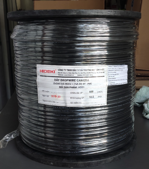 >=5 -30K | Cat3 | Cáp điện thoại/ Camera Hideki 4 tim 500m đồng nguyên chất  + thép treo (Full VAT)