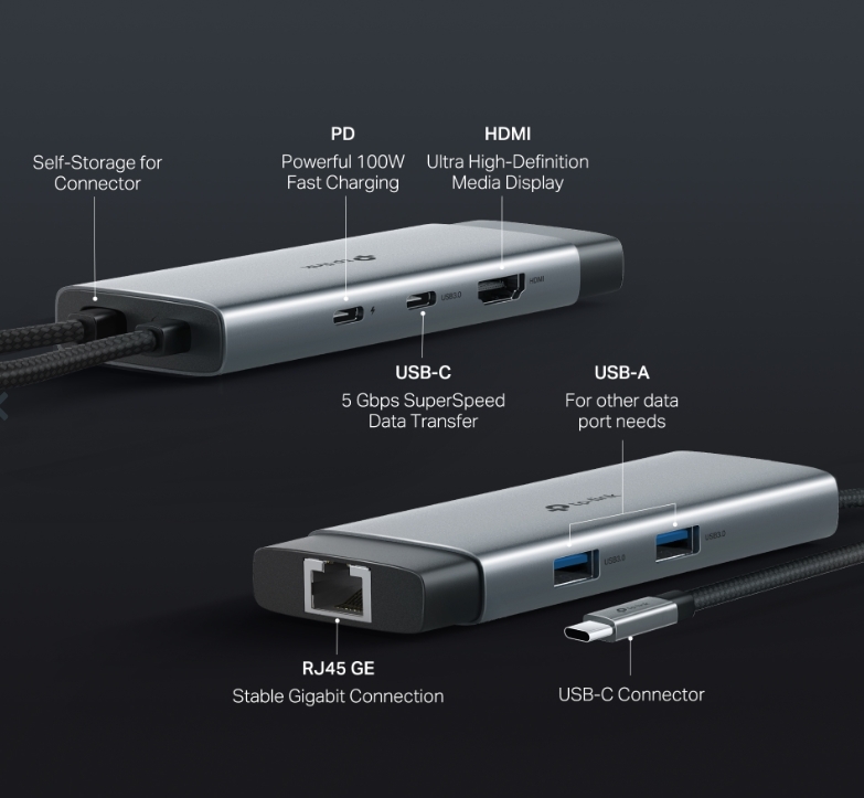 Bộ chuyển đổi TP-Link UH6120C USB Type-C to HDMI, USB3.0, Lan Gigabit, USB-C; 24T