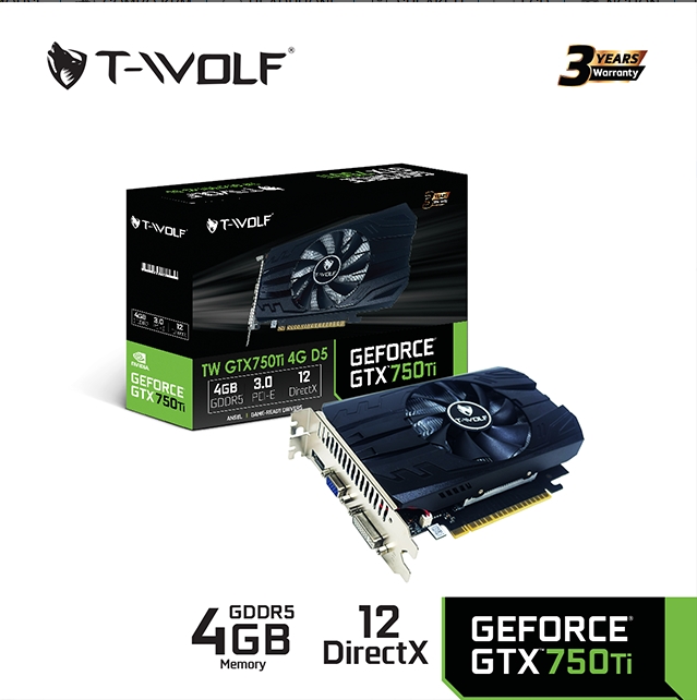 VGA T-WOLF TW-GTX750Ti 4G D5 (GTX750Ti/4GB/GDDR5/128bit/HDMI-VGA-DVI/1Fan) | V+8%; 36T