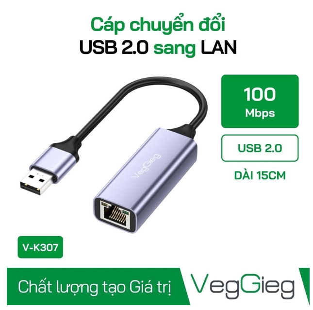 Cáp Chuyển USB 2.0 sang LAN hiệu VegGieg V-K307; 12T
