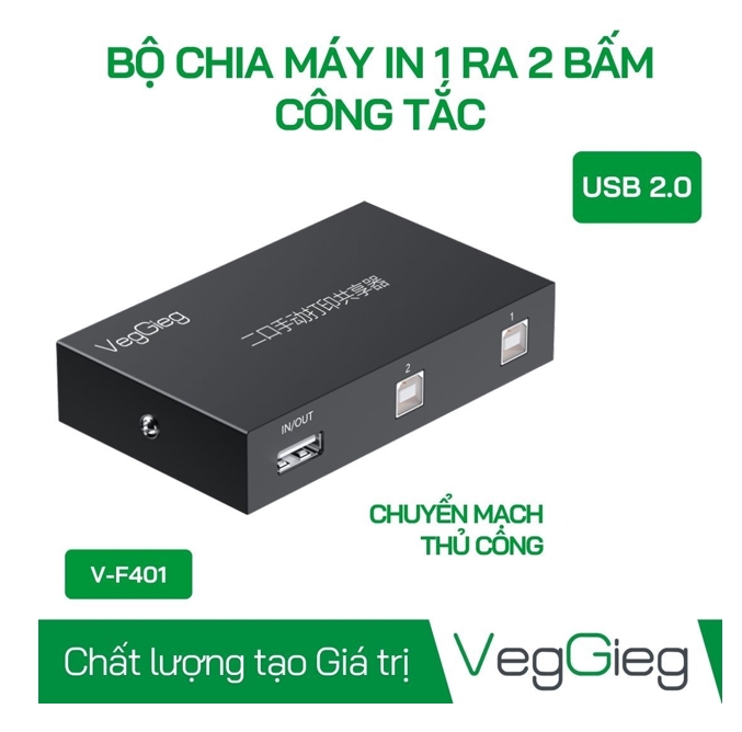 Bộ Chia Máy in 1 ra 2 Bấm Công Tắc VegGieg  V-F401; 12T