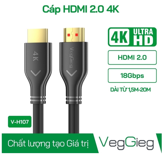 Cáp HDMI 2.0 4K VegGieg 3m V-H108; 12T