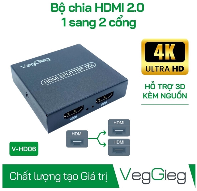 Bộ Chia HDMI 1 Ra 2 VegGieg V-HD06; 12T